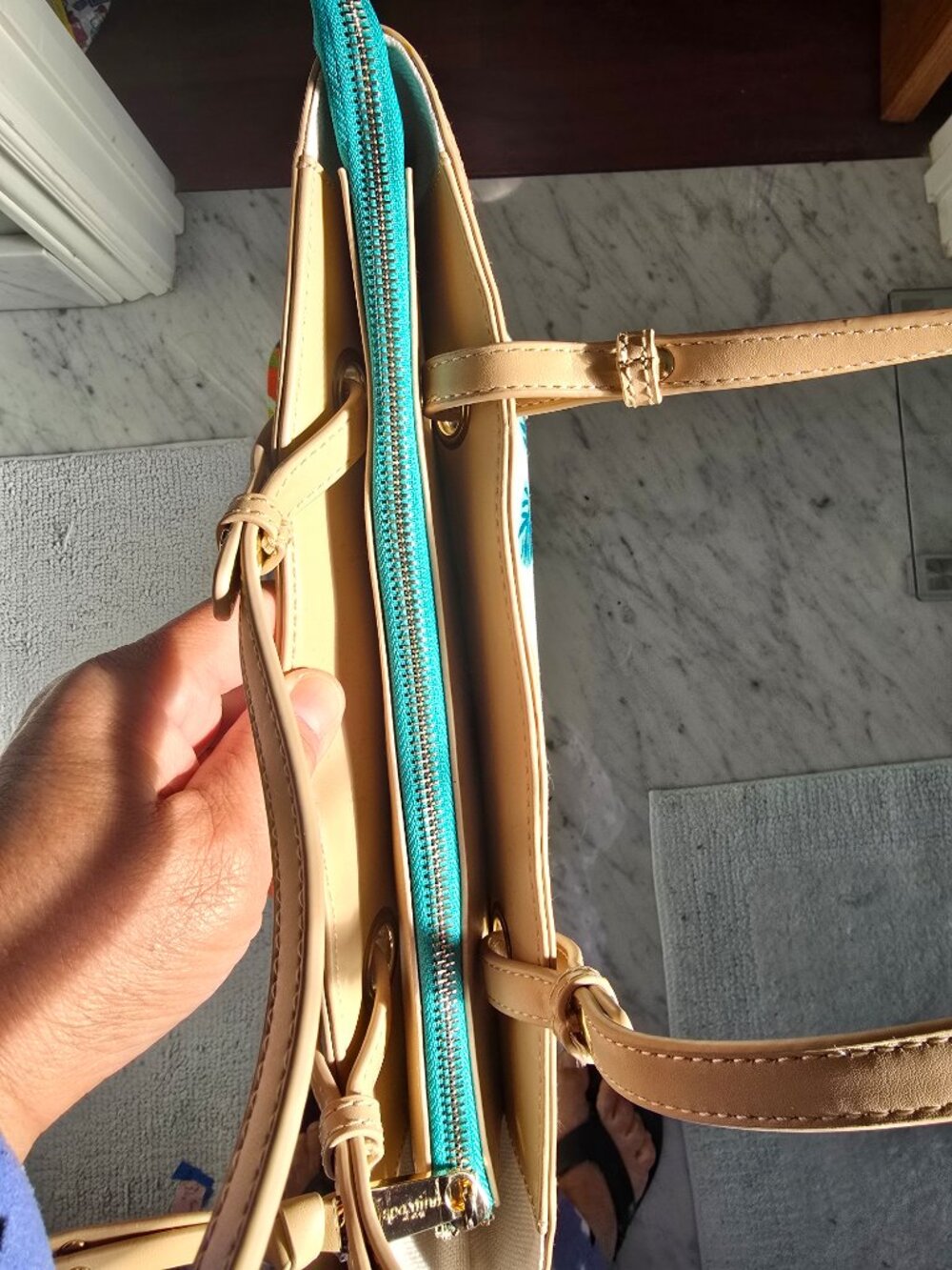 NWOT Spartina 449 Midsize Island Tote, Signature Linen & Leather - Picture 6 of 8